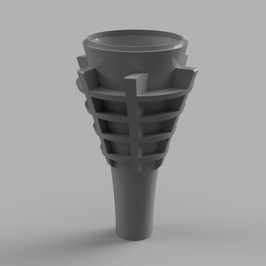 Vue d'un modèle 3D gris montrant une structure de nervures autour d'une forme de coupe.